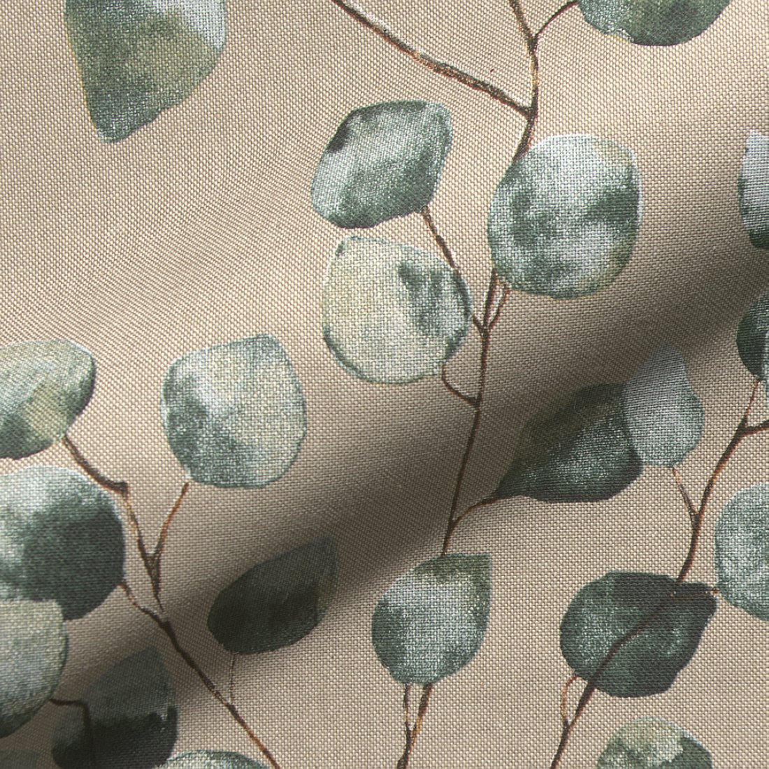 Tissu bachette coton semi-panama naturel motifs branches ecalyptus