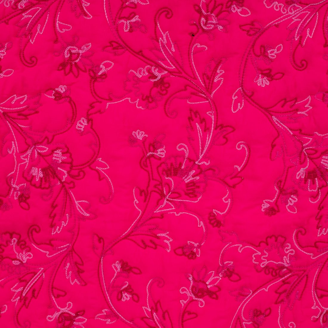 Tissu matelassé doux branchage brodé rose fuchsia