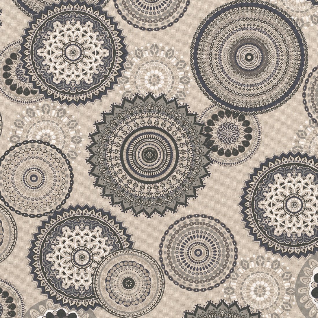 Tissu coton épais Mandala noir et blanc