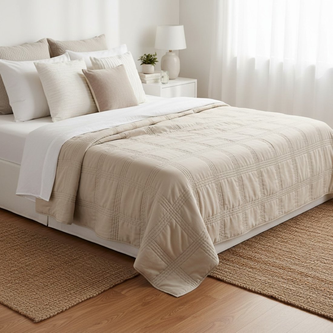 Boutis carreaux écru 220x240cm - MT