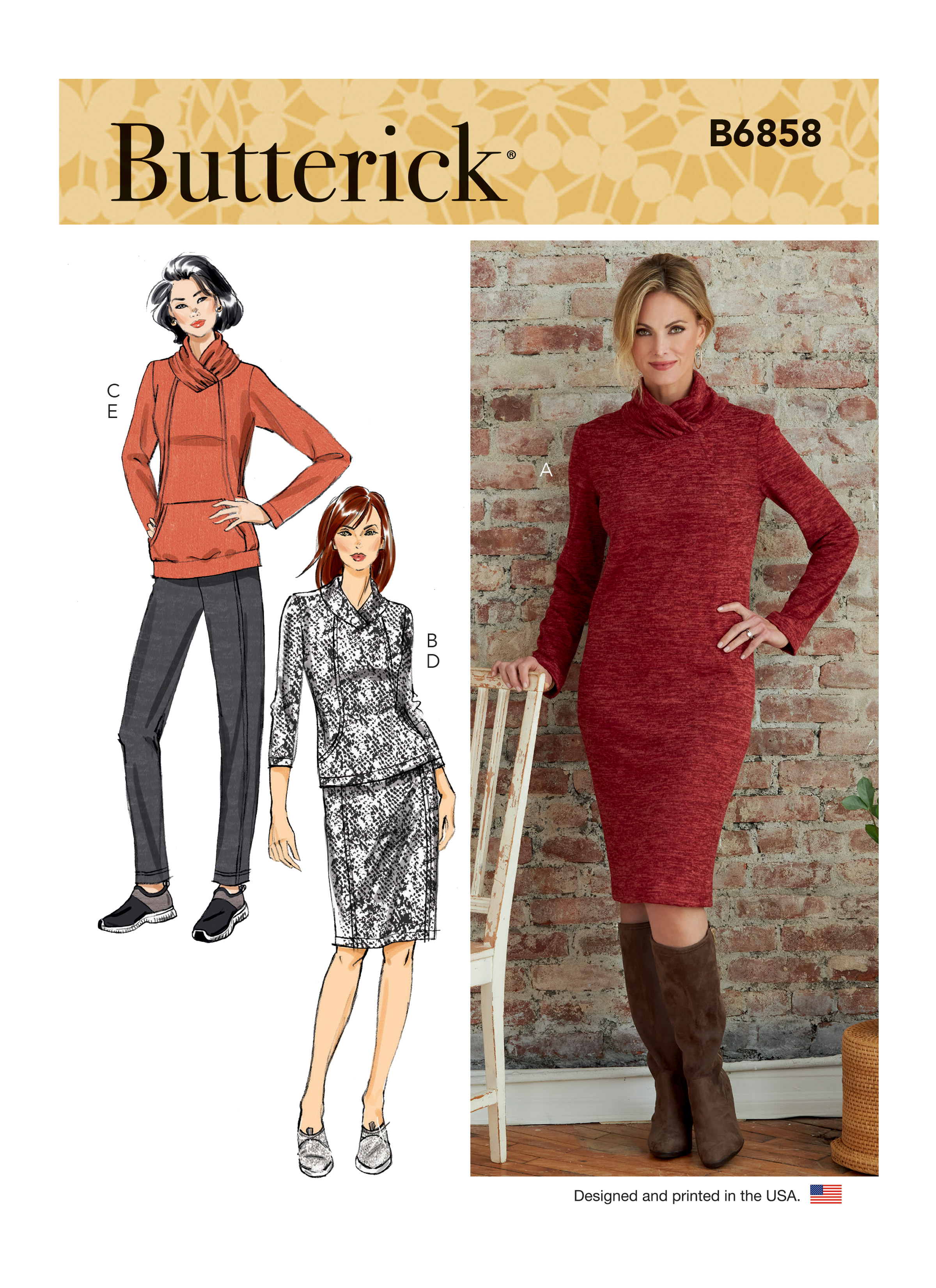 Patron Butterick B6858ZZ Ensemble maille Robe,Top,Combinaison,Pantalon Femme 44-52 - Butterick - Mondial Tissus