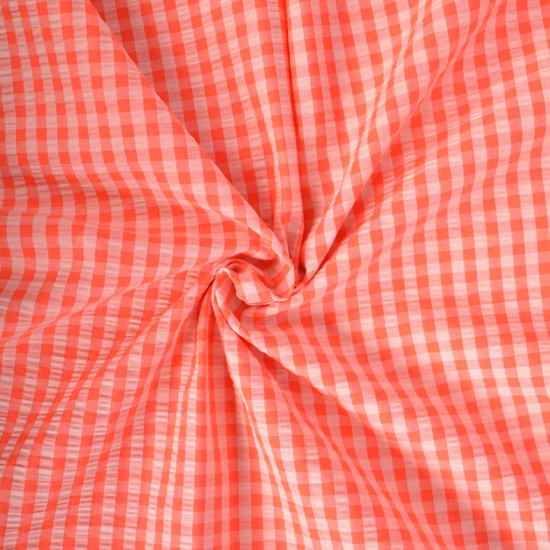 Tissu seersucker vichy bicolore orange pêche et rose fraise - DOMOTEX