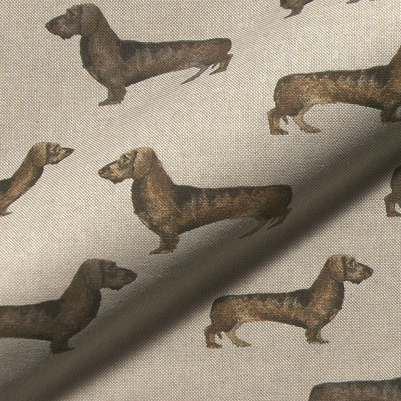 Tissu bachette linenlook imprimé chien teckels