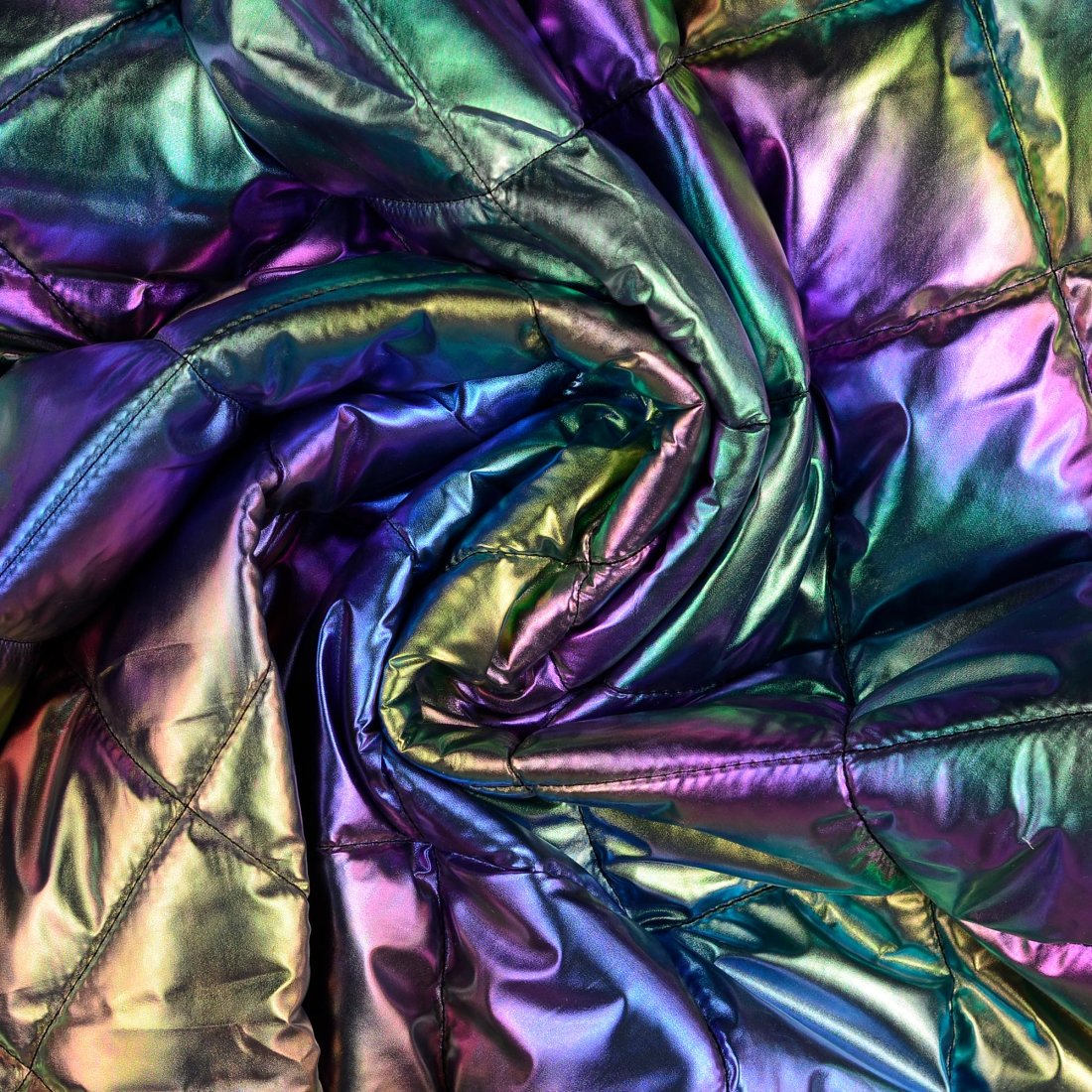 Tissu matelassé quilté lamé métalisé multico vert violet