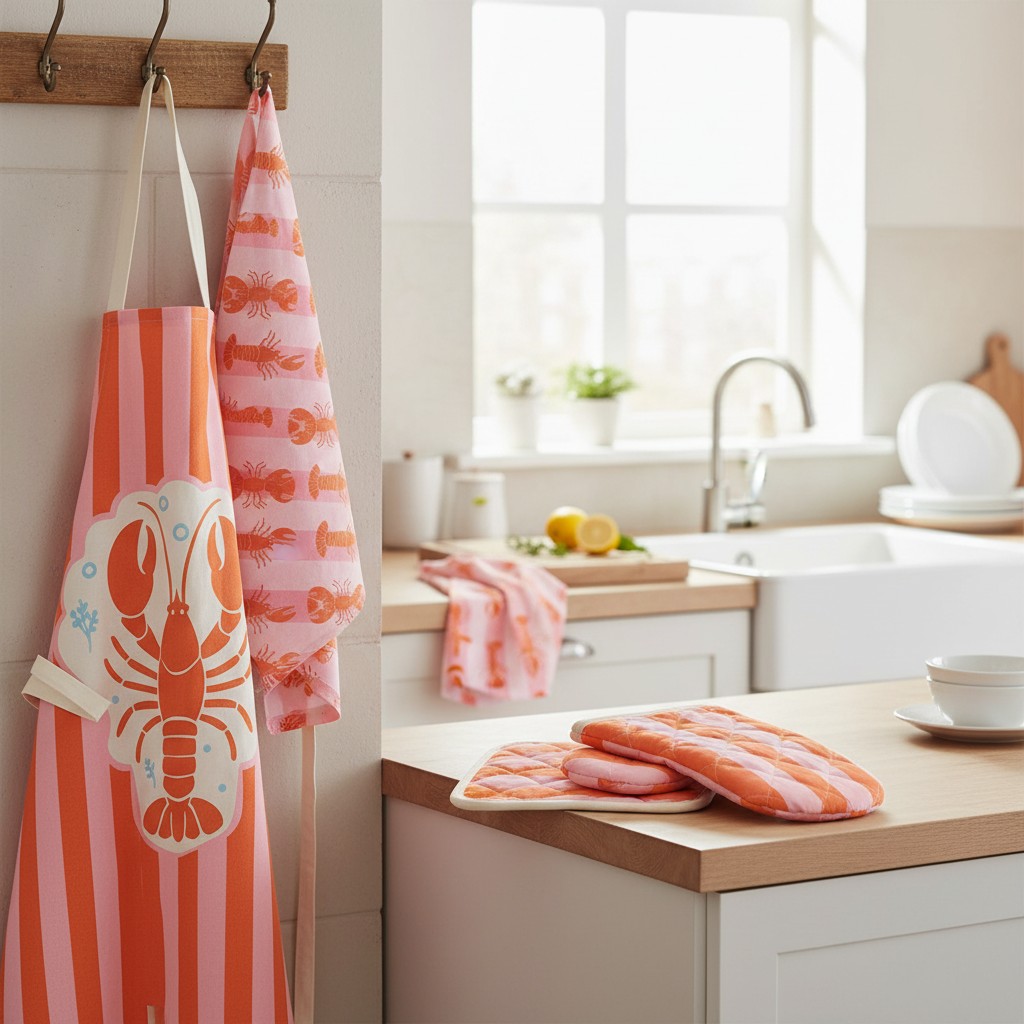 Lot office tablier torchon manique homard rose MT - MT