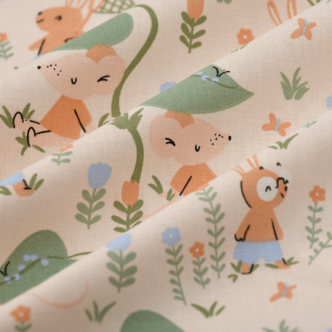 Tissu cretonne Soury lapin multicolore pastel - DOMOTEX