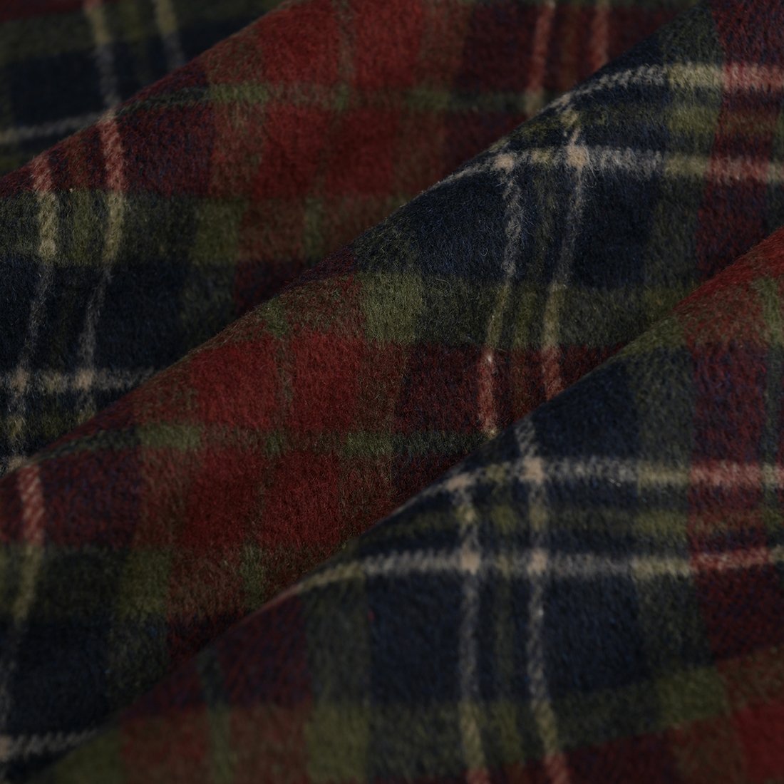 Tissu lainage manteau brossé carreaux rouge vert marine