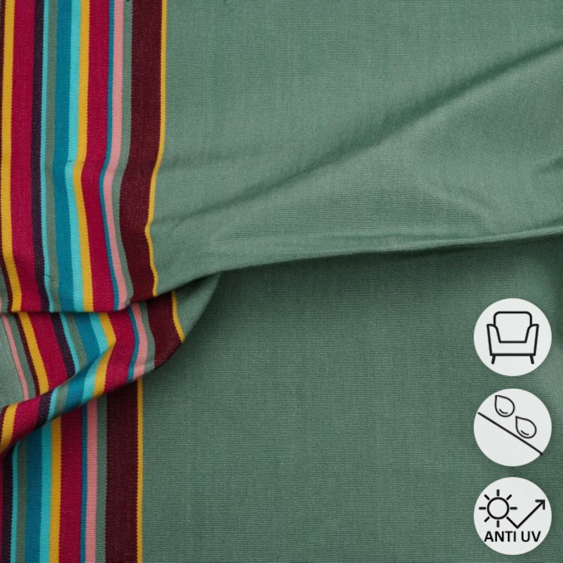 Tissu toile transat anti-uv kaki rayures multico 44cm