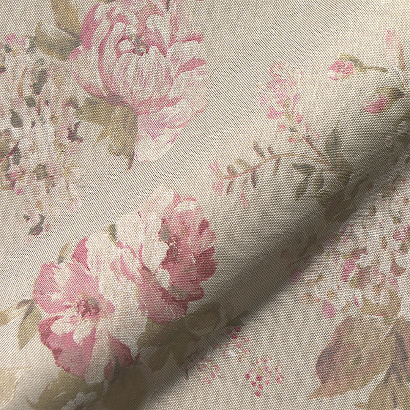 Tissu bachette linenlook imprimé roses romantiques