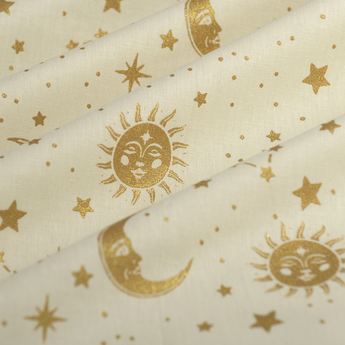 Tissu cretonne de Noël lune soleil or écru - MT