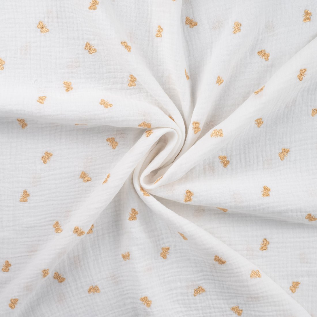 Tissu double gaze brodé doré papillon écru