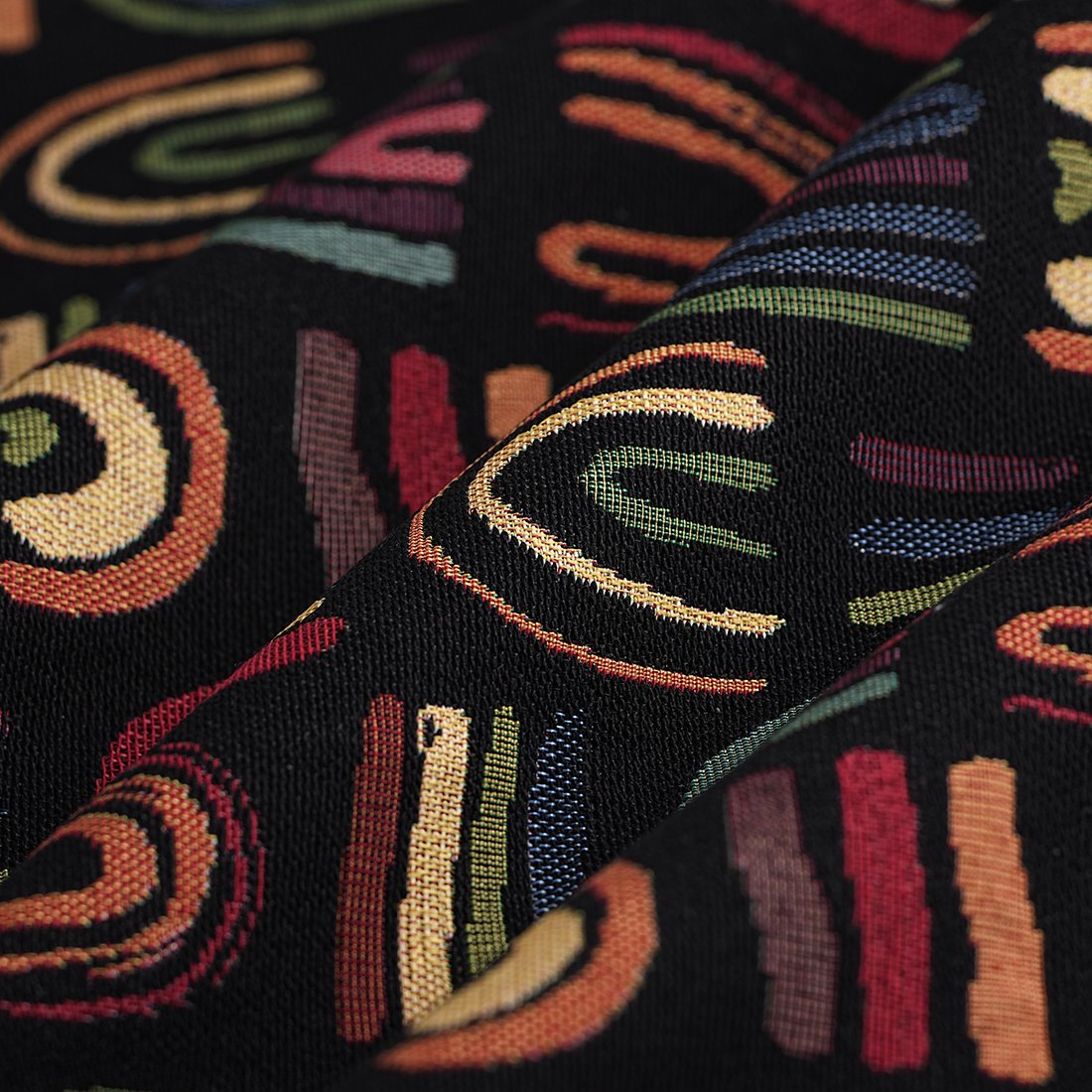Tissu jacquard noir motifs arc en ciel joyeux