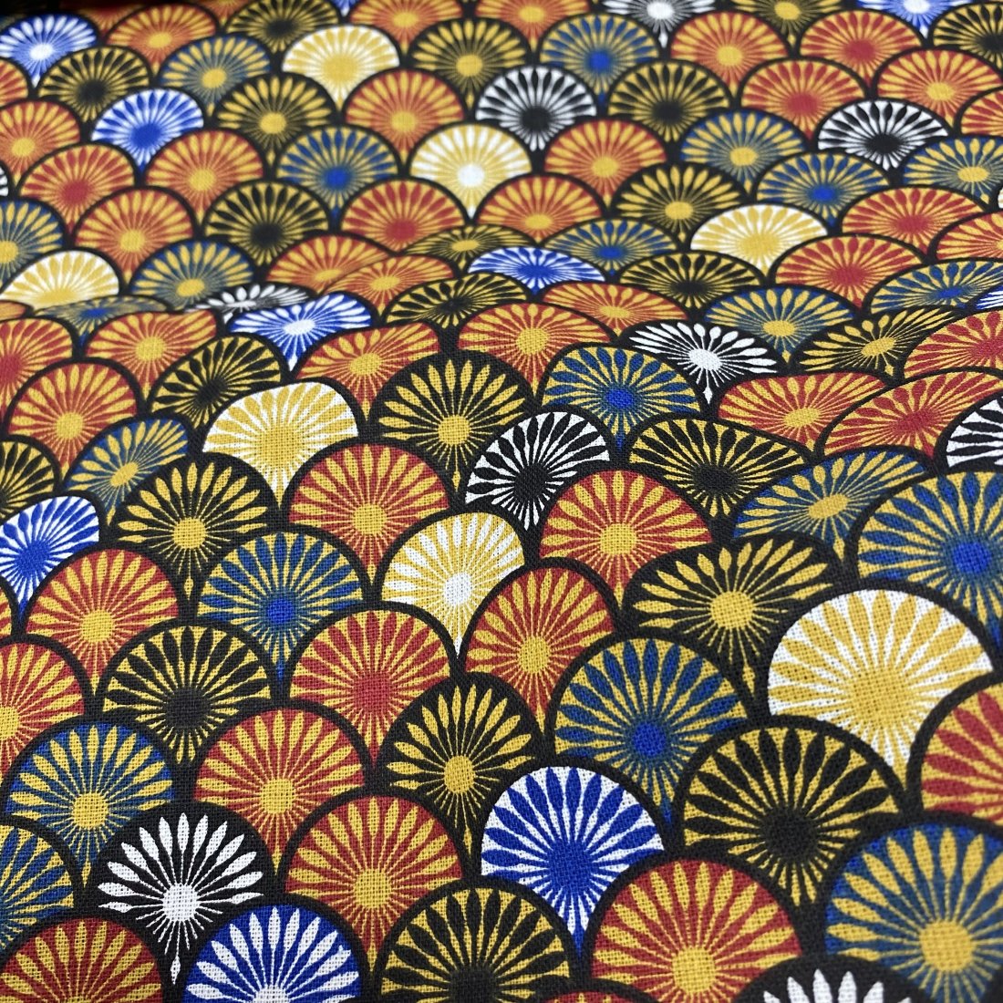 Tissu cretonne imprimé éventails