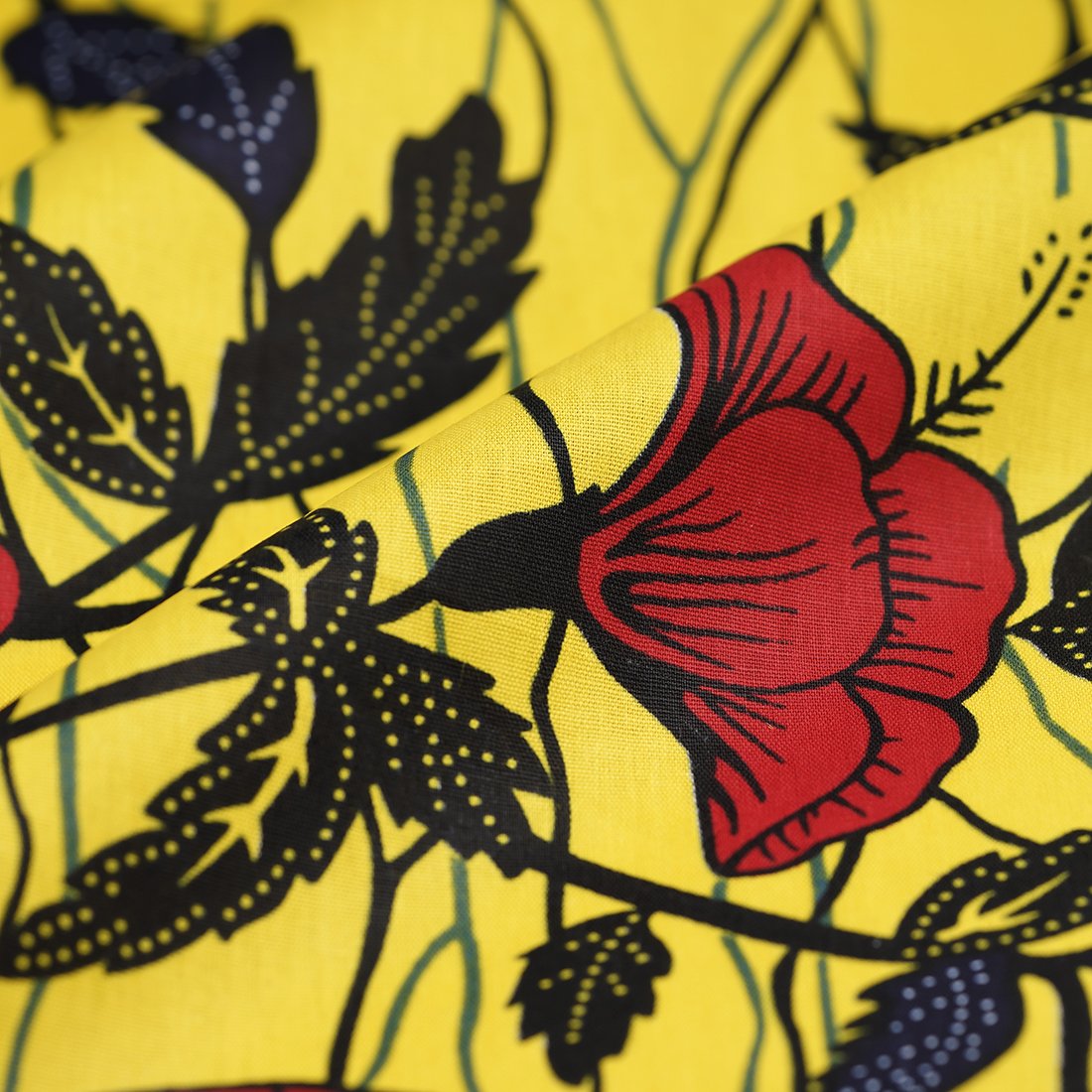 Tissu Wax hibiscus rouge jaune