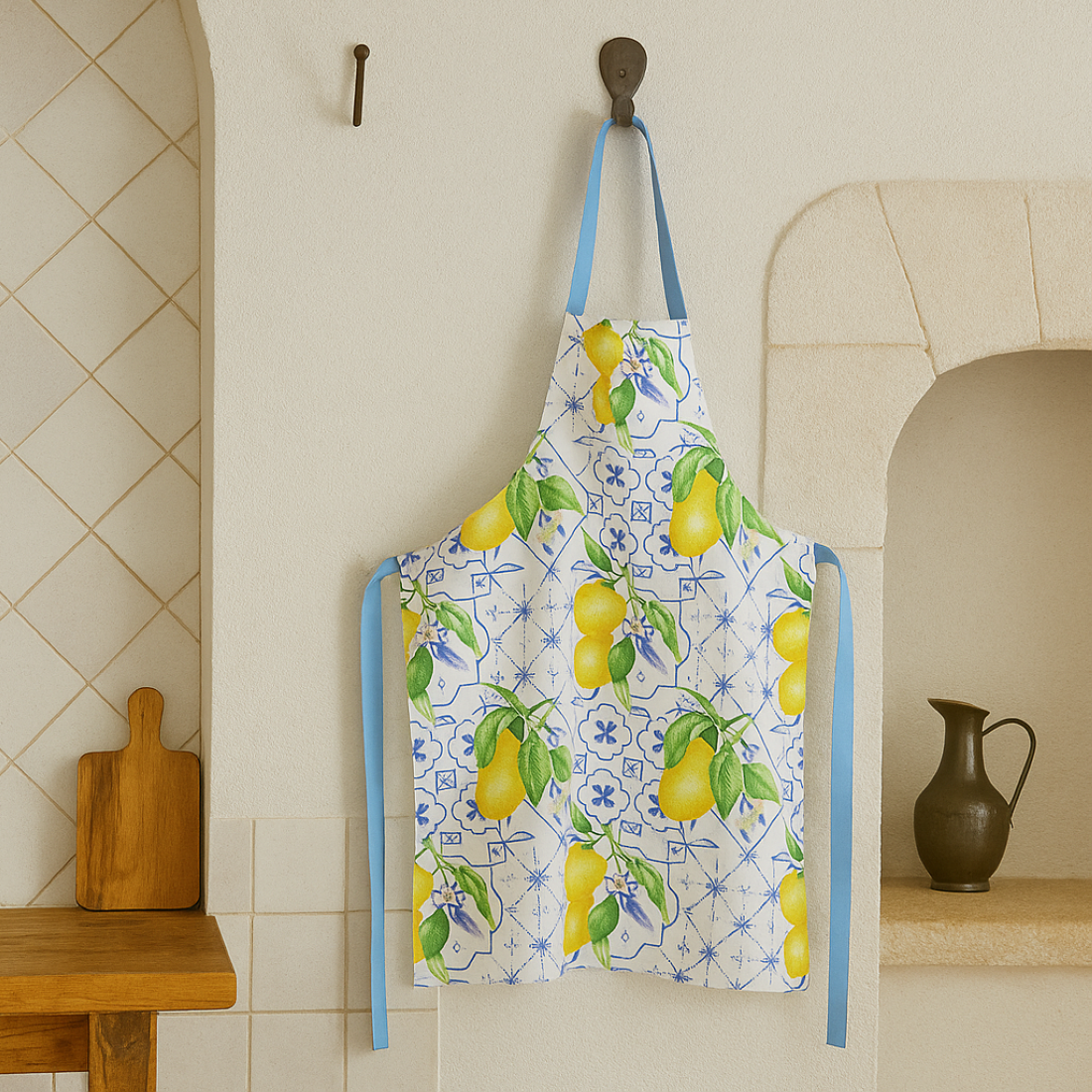 Tablier citron preppy riviera jaune et bleu 70x85 cm - MT