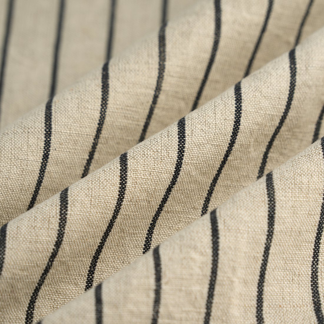 Tissu toile métis lin coton naturel fine rayure noire - MT