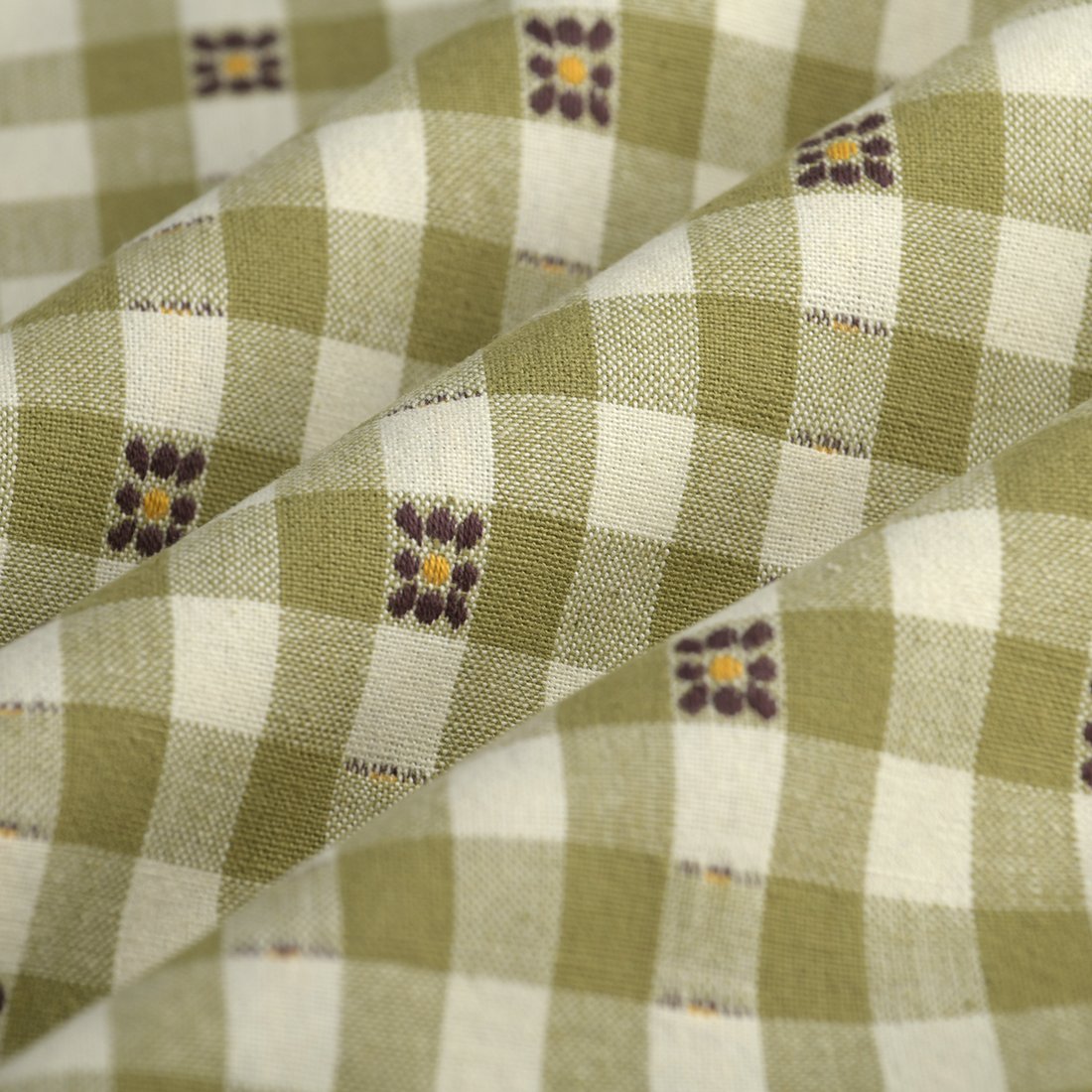 Tissu tissé teint motif fleurs vert - MT