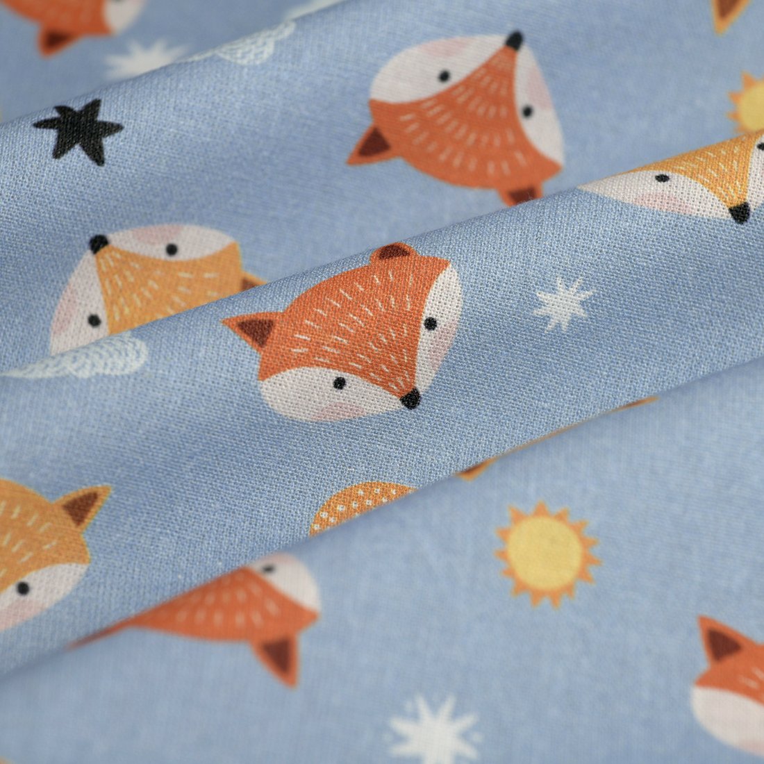 Tissu cretonne fox bouille bleu - MT