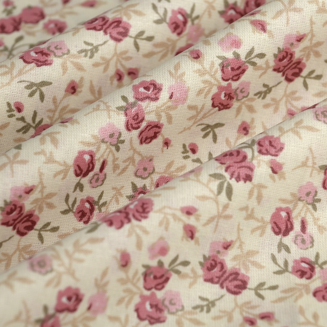 Tissu cretonne enduite mini rose - MT