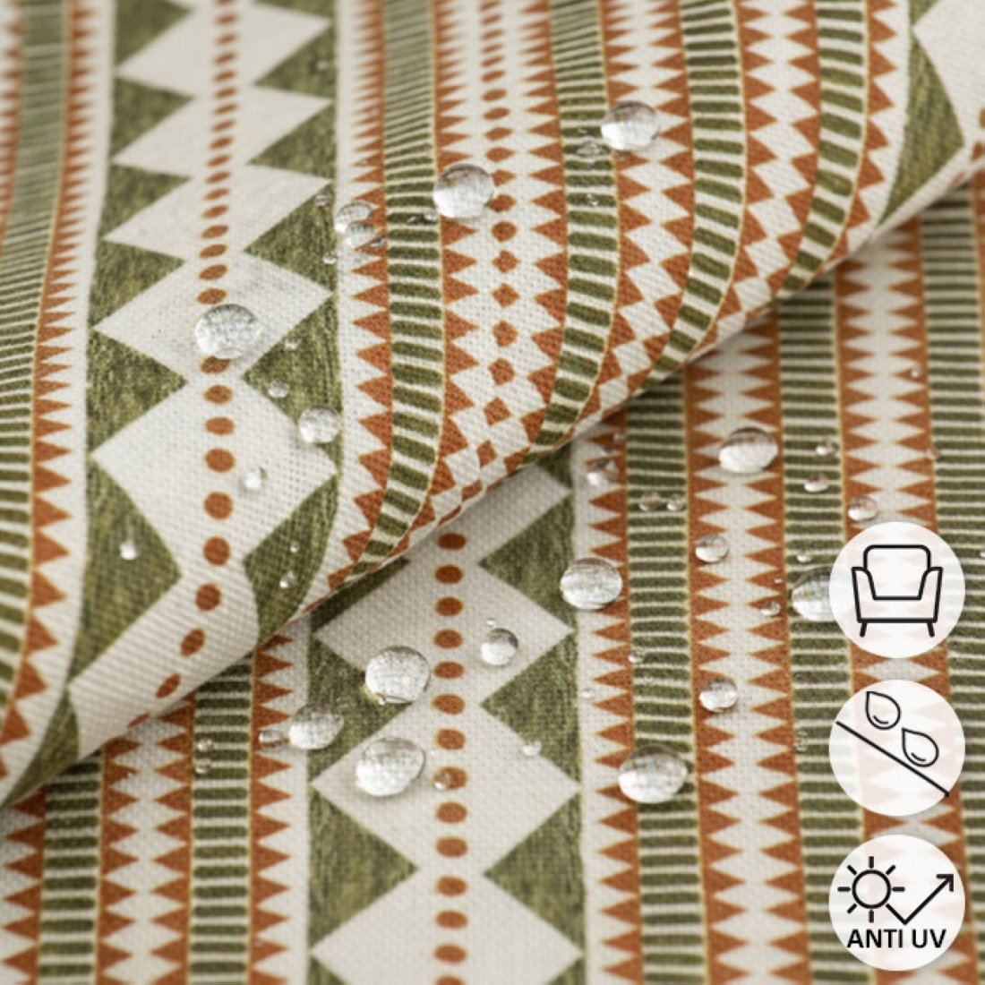 Tissu bâche outdoor rayure Etnic kaki camel déperlante - MT - Mondial Tissus