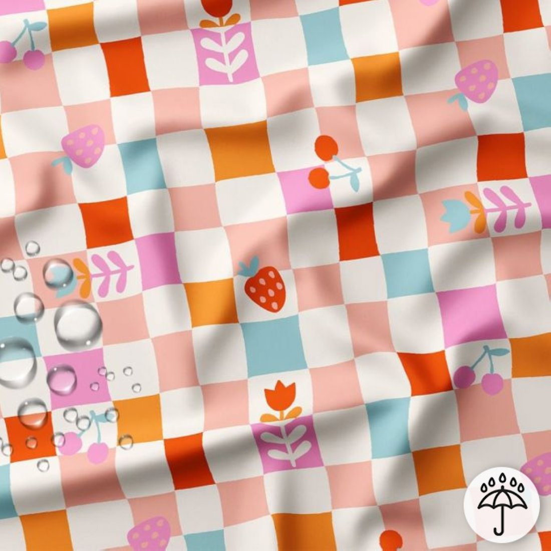 Tissu imperméable damier fleur multico - DOMOTEX