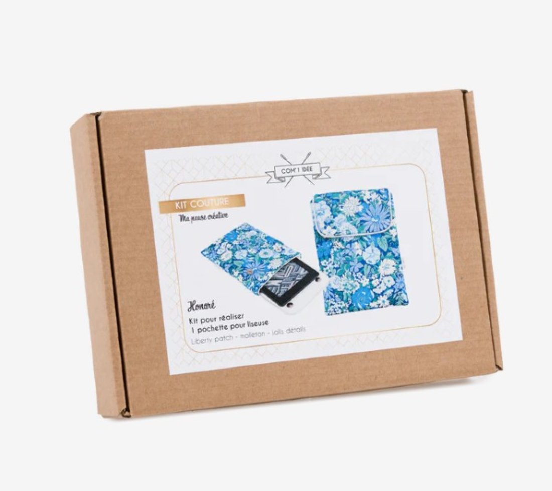 Kit couture DIY - Liberty trousse rangement liseuse bleu - Com'1 idée - Mondial Tissus