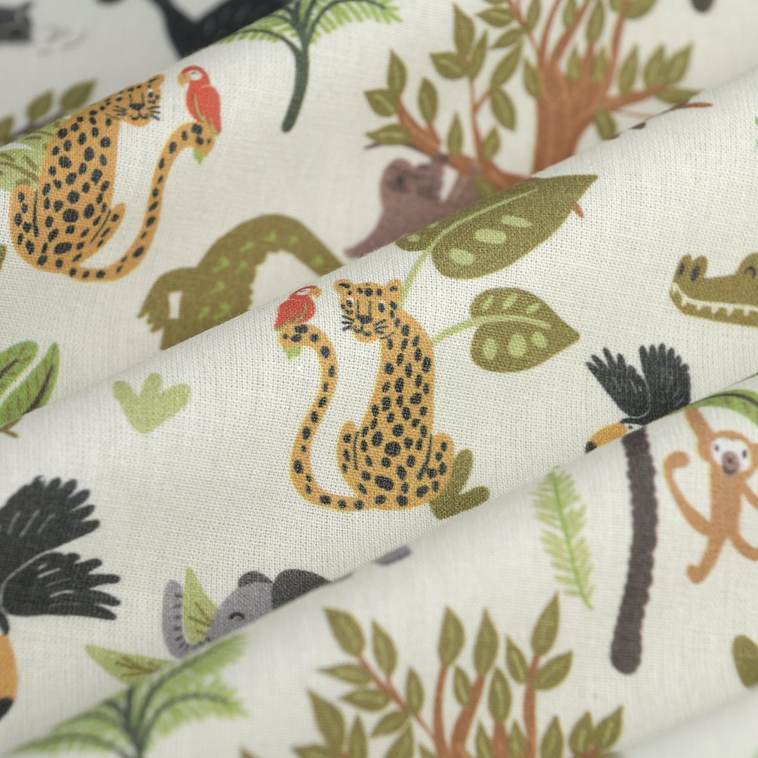 Tissu cretonne jungle fiesta vert - MT