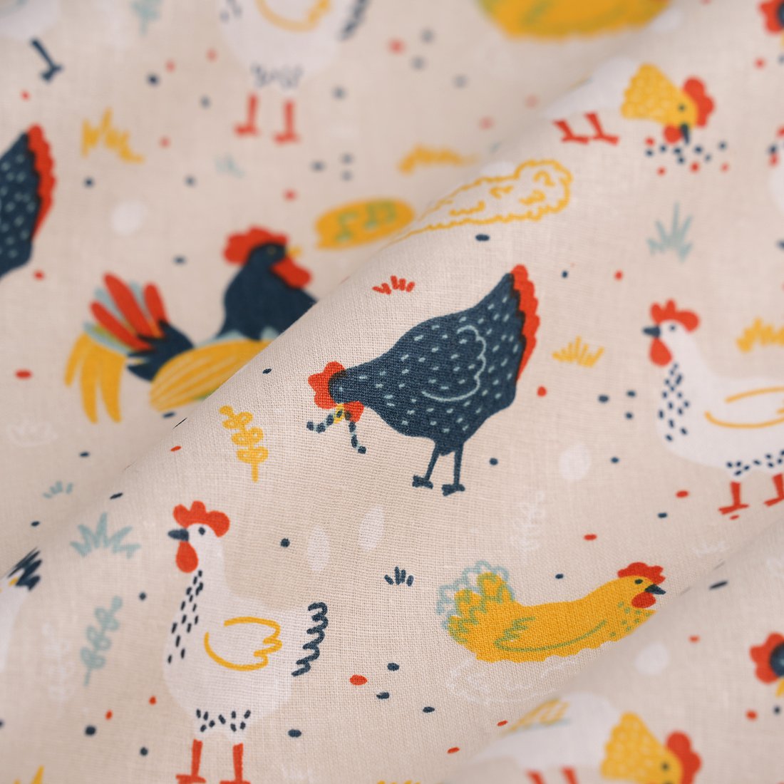 Tissu cretonne picoti poule multicolore