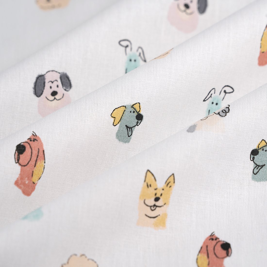 Tissu cretonne aquarelle chien multicolore - MT