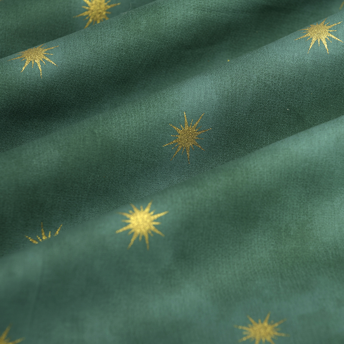 Tissu cretonne de Noël éclat or texturé vert - MT