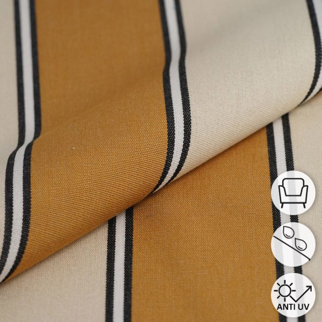 Tissu toile acrylique recyclé déperlant anti uv rayé jaune noir - MT