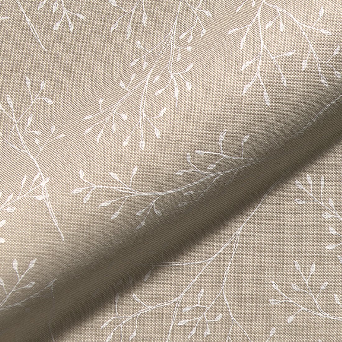 Tissu bachette coton semi-panama naturel motifs branchages délicats blancs