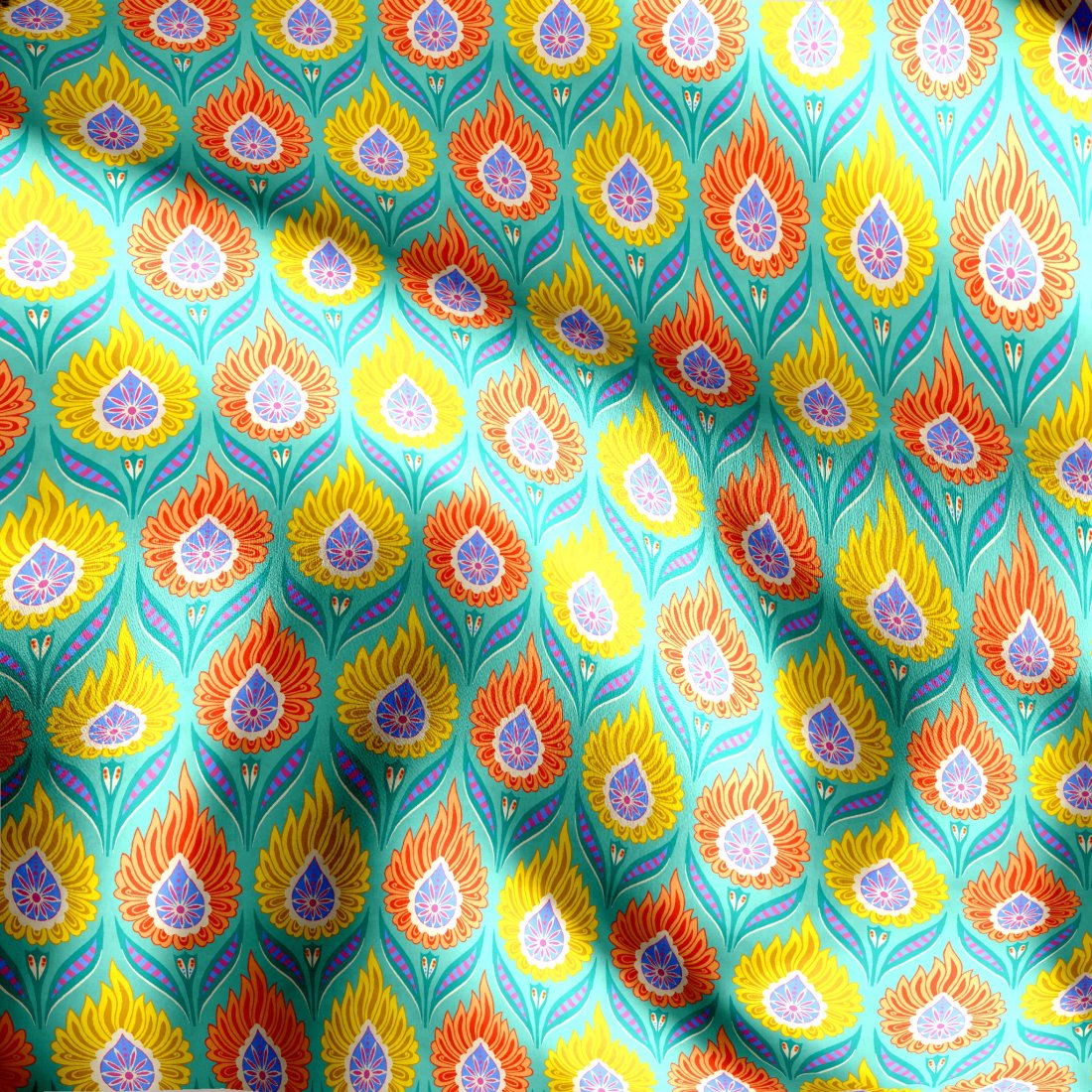 Tissu cretonne imprimé pissenlit géométrique