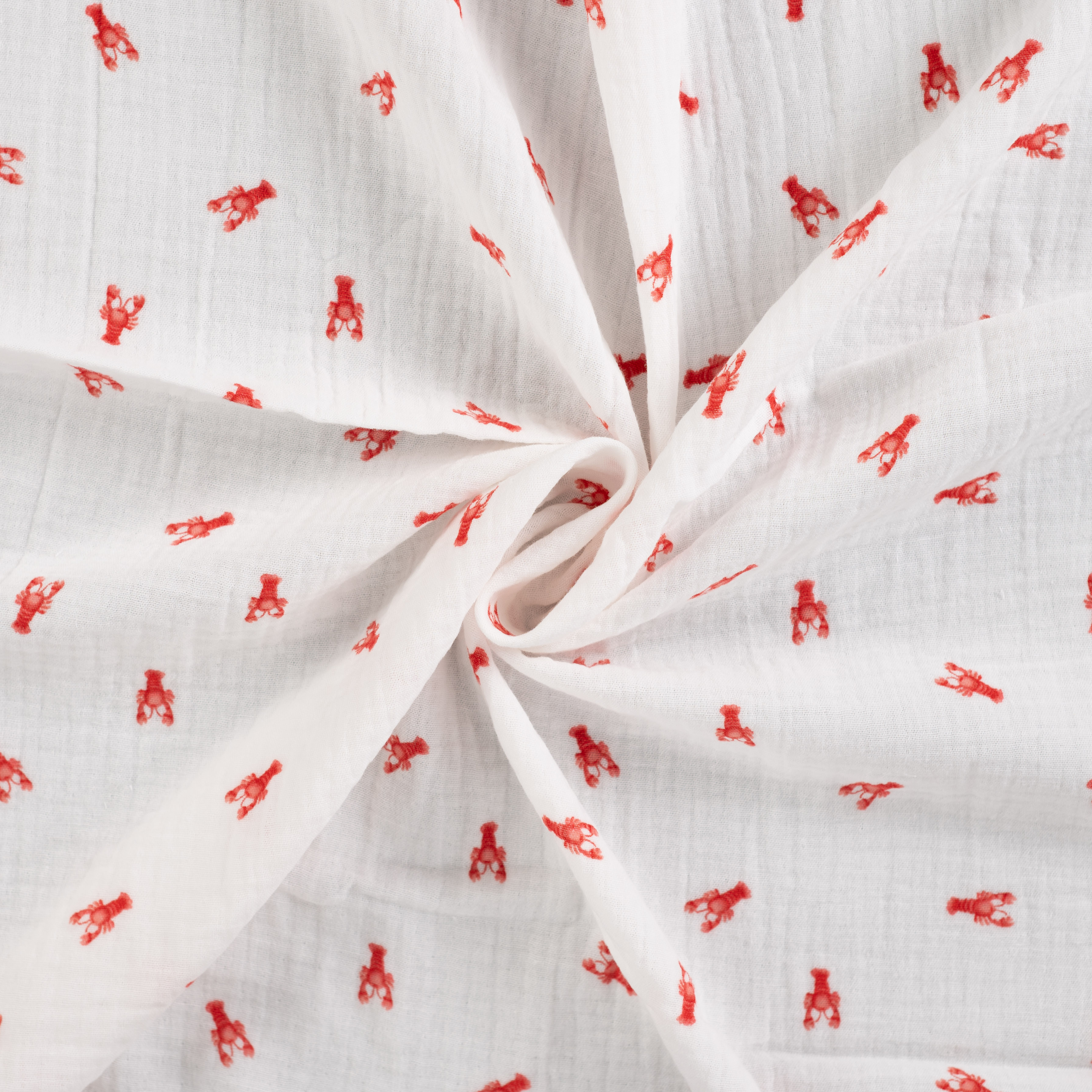 Tissu double gaze imprimé homard écru