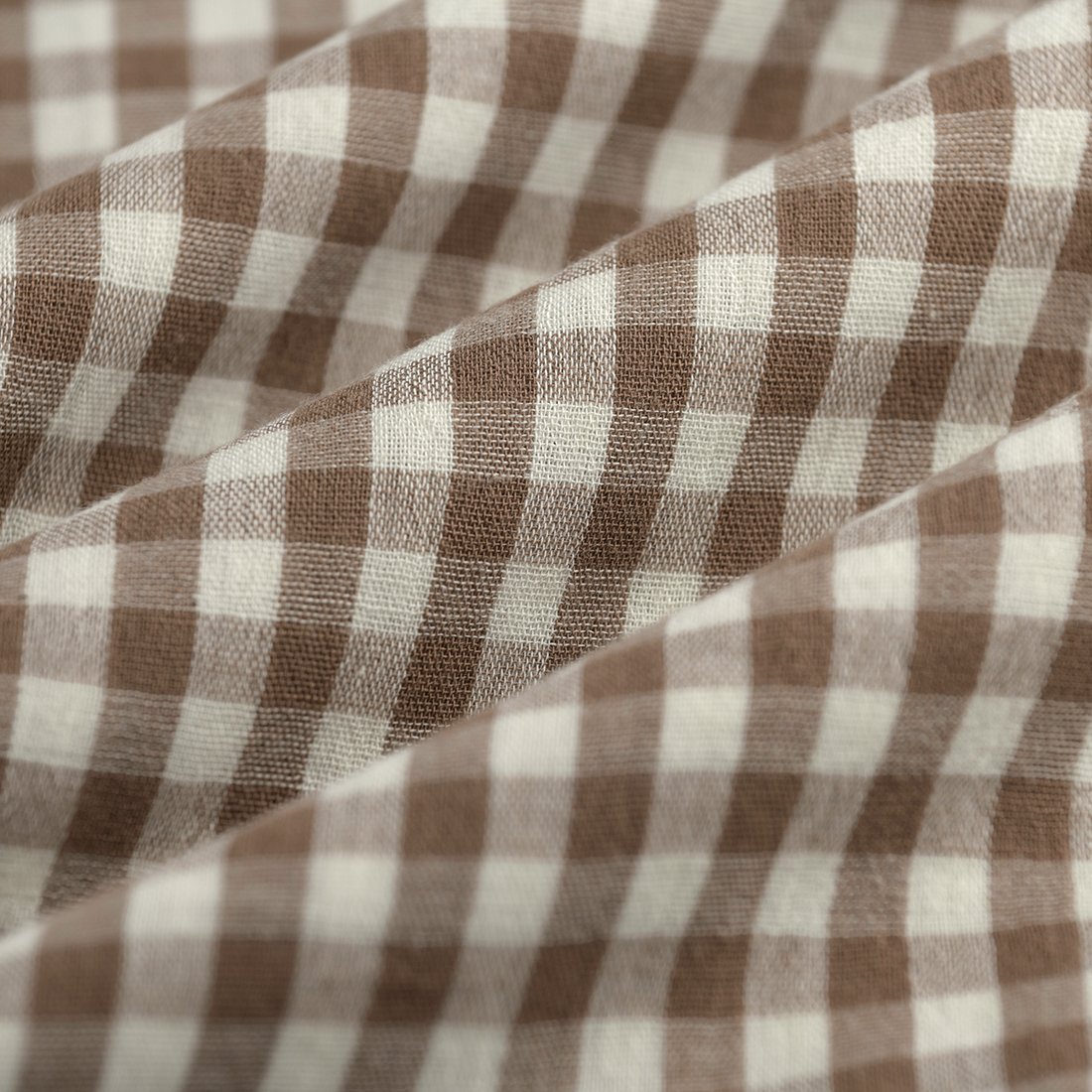 Tissu double gaze vichy marron écru grande largeur - MT