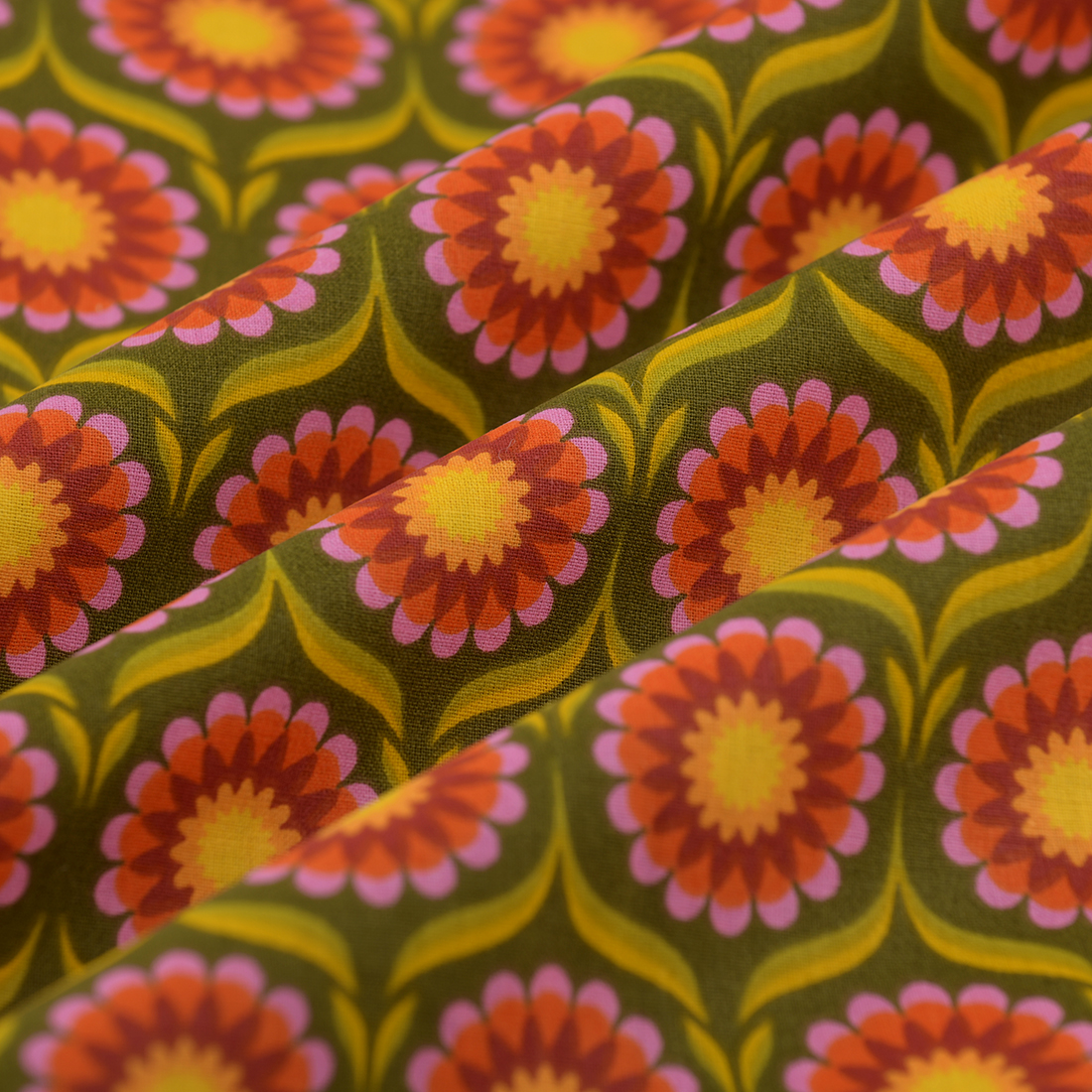 Tissu cretonne joli joli vert rose