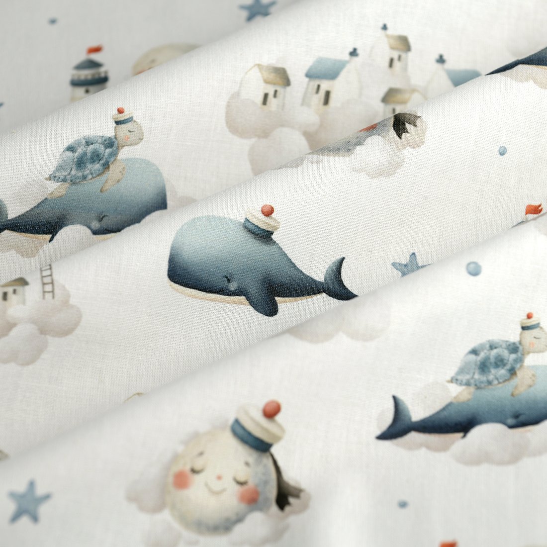 Tissu cretonne dig baleine lune bleu - STOF