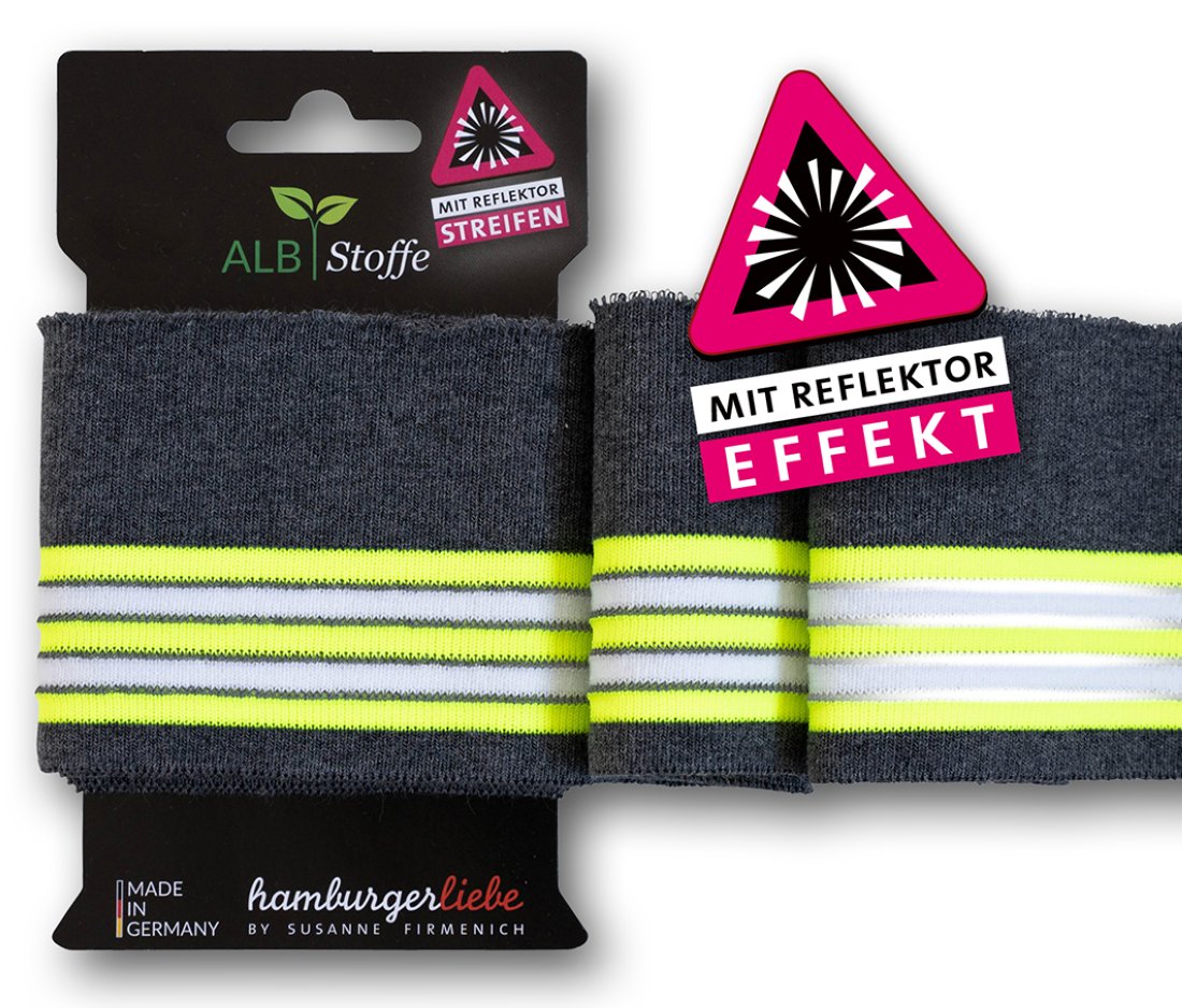 Poignet bord-côte bio réfléchissant jaune - Albstoffe