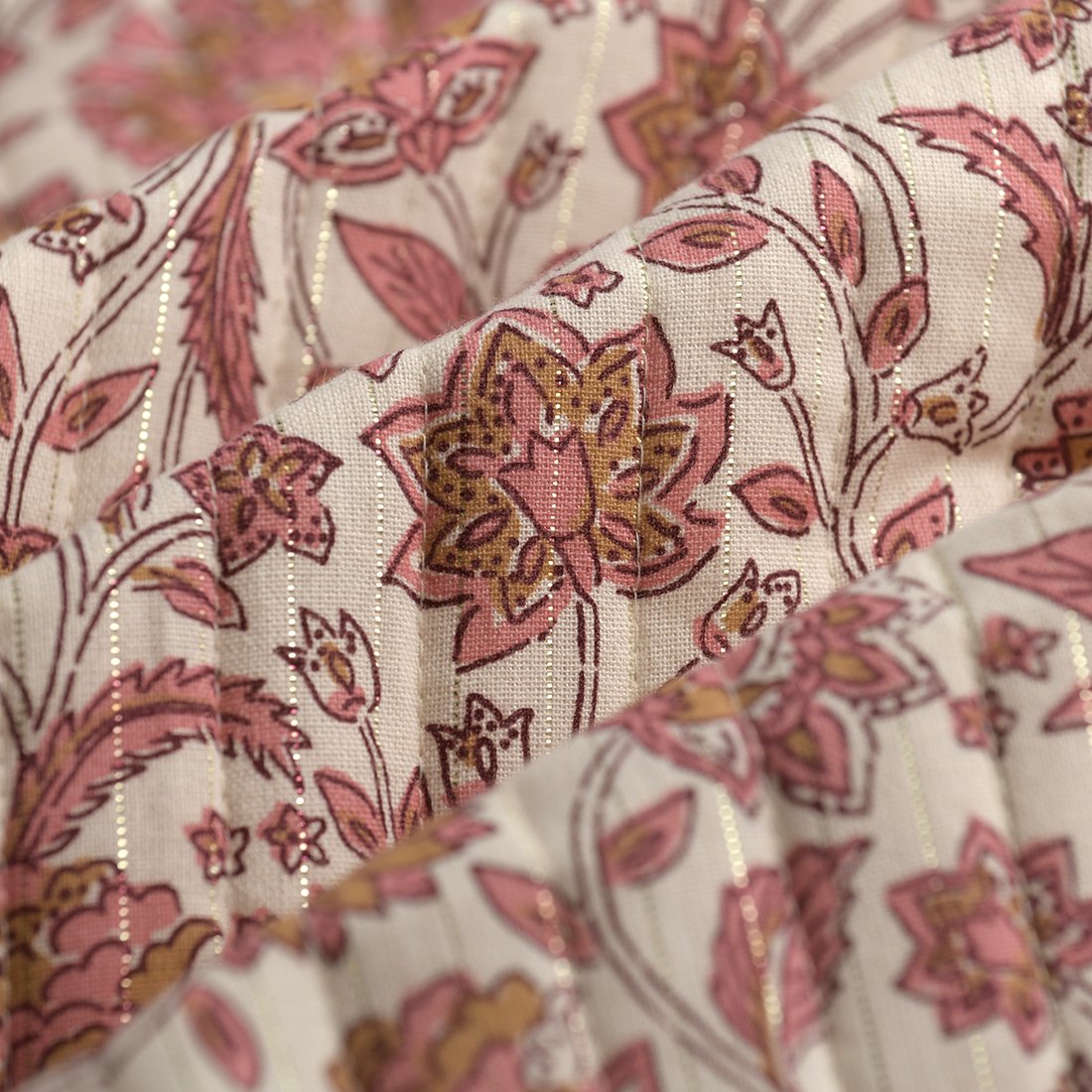 Tissu matelassé block print fil métallisé multicolore - MT