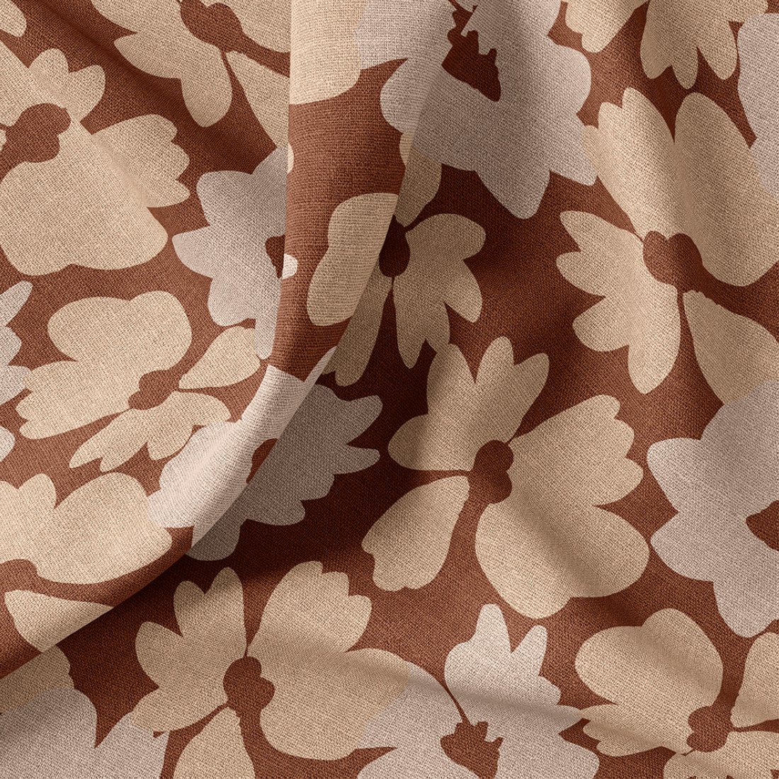 Tissu demi natté fleurs minimaliste beige marron - DOMOTEX