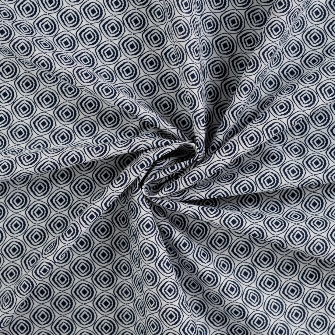 Tissu voile de coton circle marine blanc