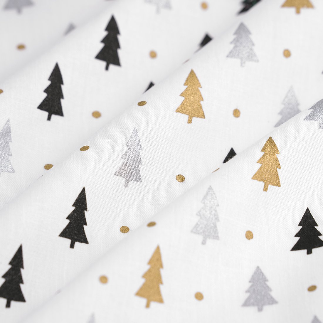 Tissu de Noël cretonne sapin noir or argent - MT