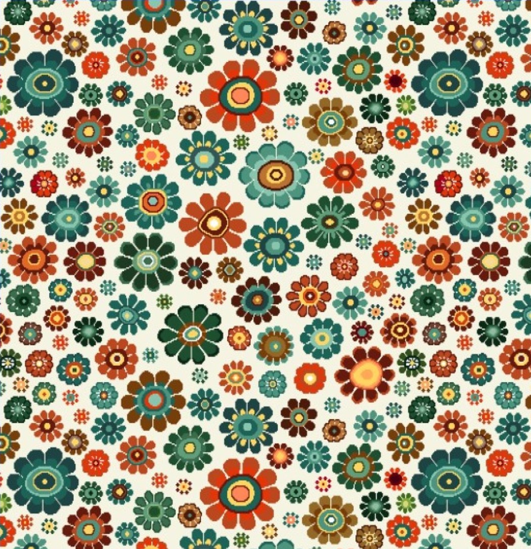 Carré de tissu jacquard fleur seventies bleu et jaune 45 x 45 cm