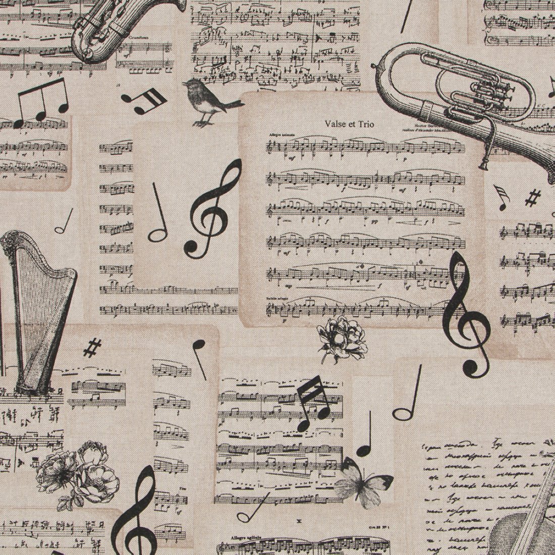 Tissu coton épais musiques et instruments