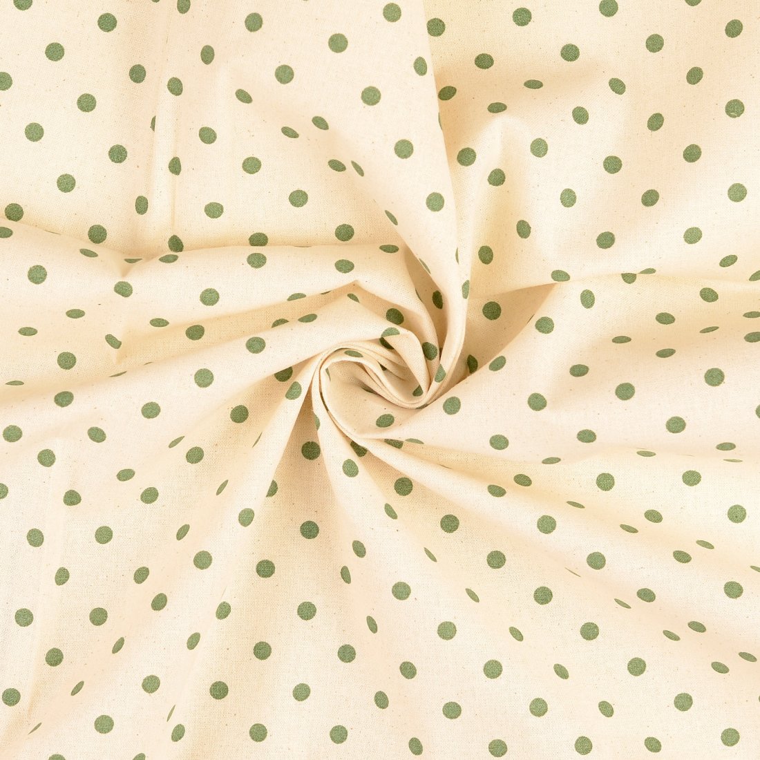 Tissu toile de coton effet naturel pois vert prairie inde