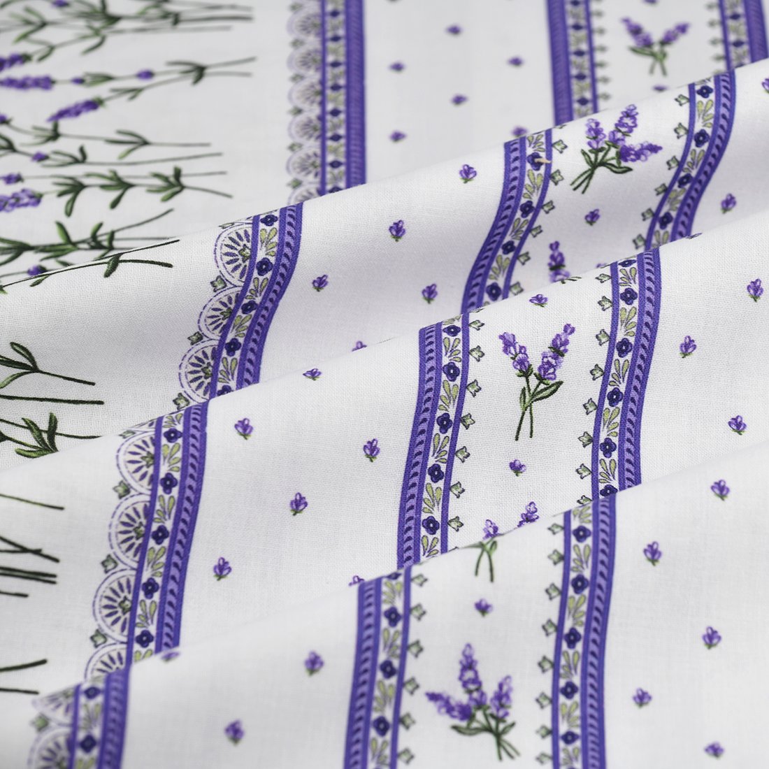 Tissu cretonne lavandines rayure violet écru