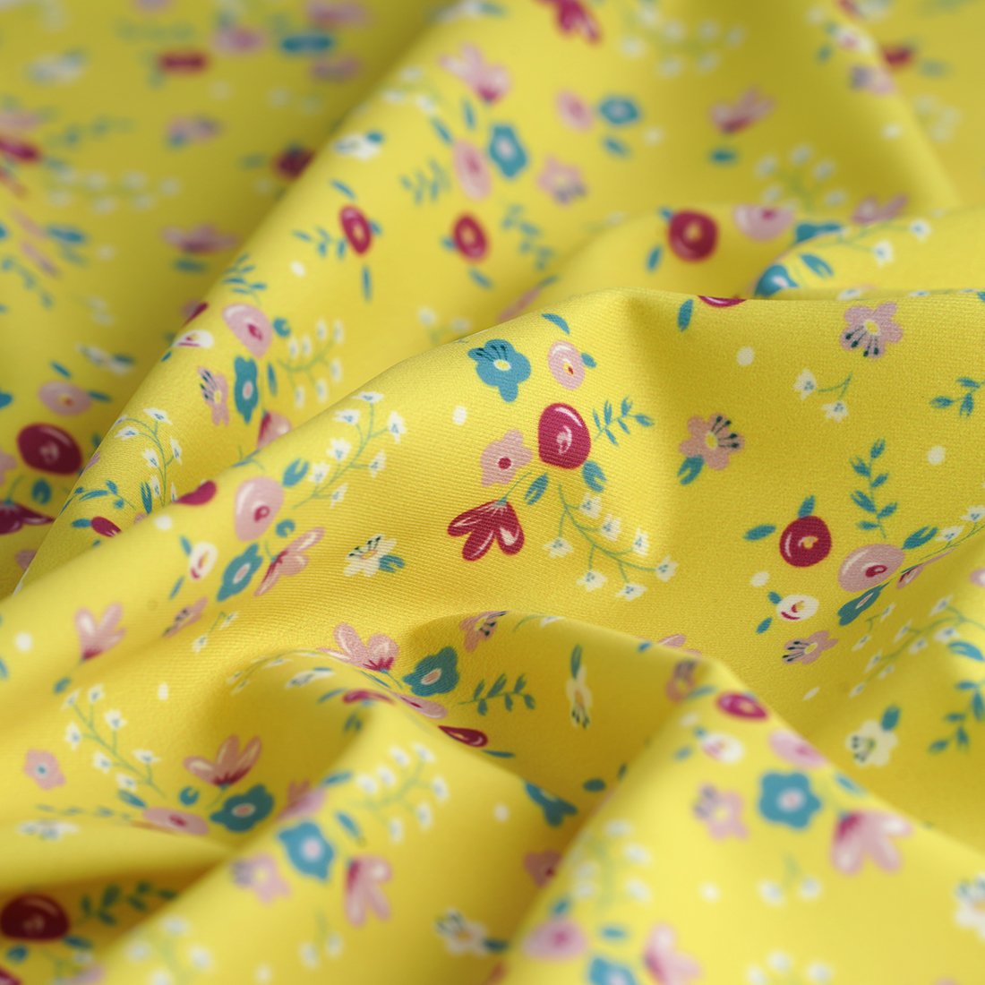 Tissu maillot de bain jaune fleurs