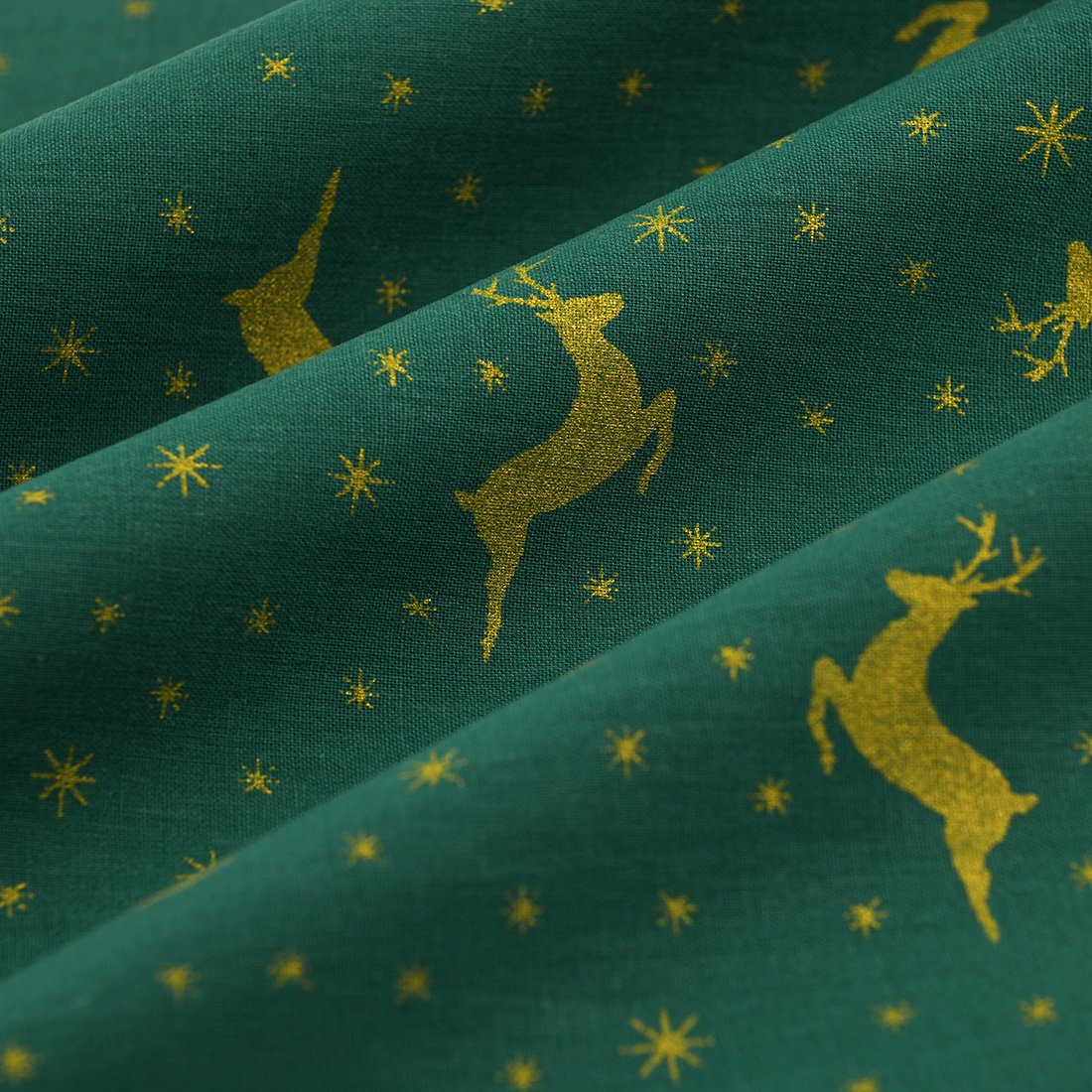 Tissu cretonne de Noël Rennes étoile vert - MT