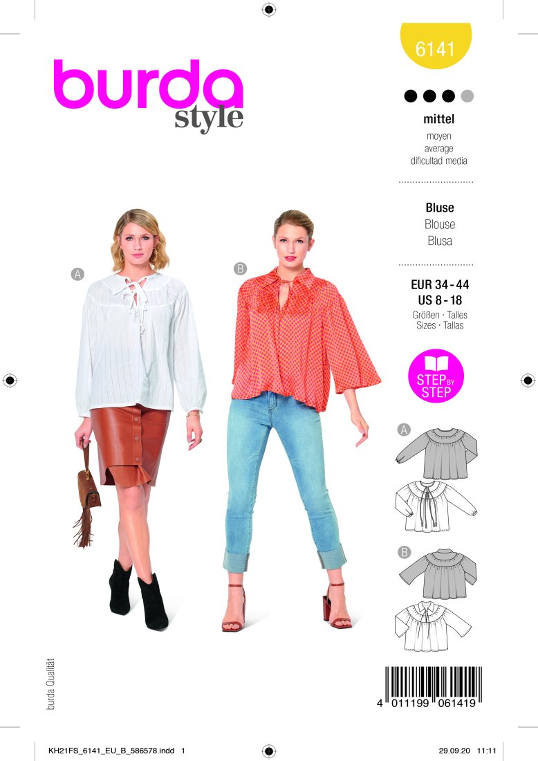 Patron Burda 6141 blouse chemisier du 34 au 44
