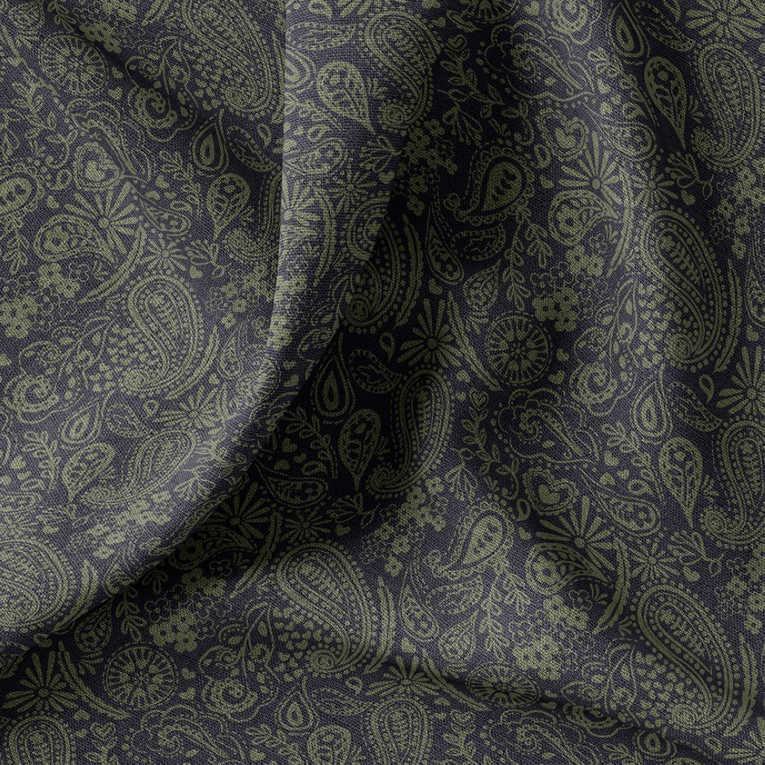 Tissu demi natté cashmere bandana vert kaki bleu nuit - DOMOTEX